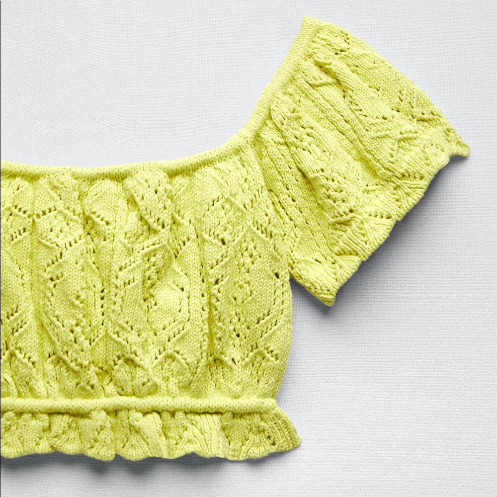Zara Yellow Pointelle Knit Top - Picture 16 of 16